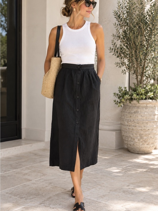 Reformation Dresses & Skirts - Reformation Black Button-Front High-Waist Midi Skirt